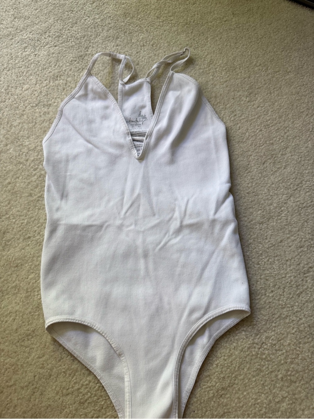 White Ribbed V-Neck Women’s Bodysuit